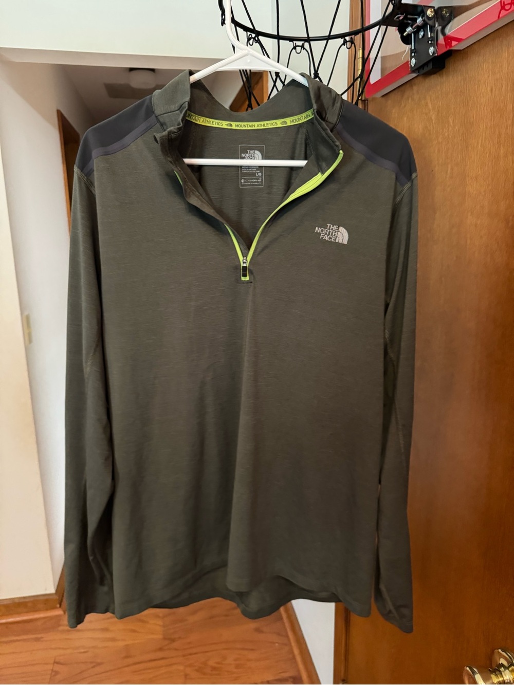 The North Face Men's Olive Green Half-Zip with Lime Trim